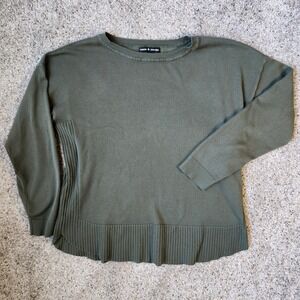 Cable & Gauge Olive Green Tunic Sweater Ribbed Trim Long Sleeve Soft Pullover XL